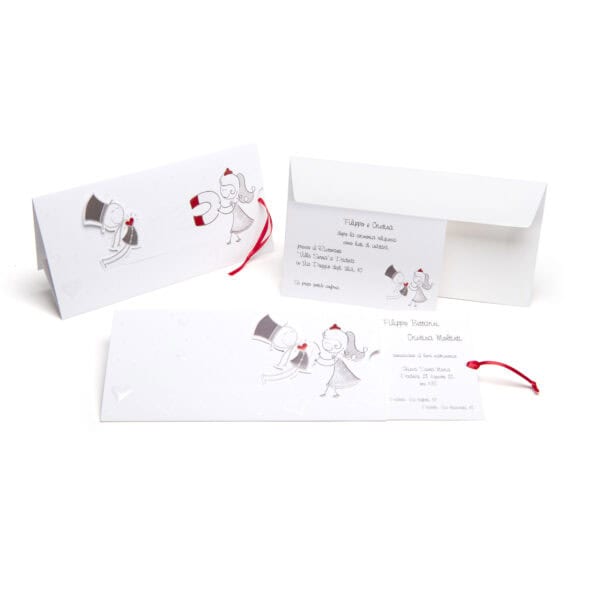 Partecipazione magnete con immagine sposi disegnati